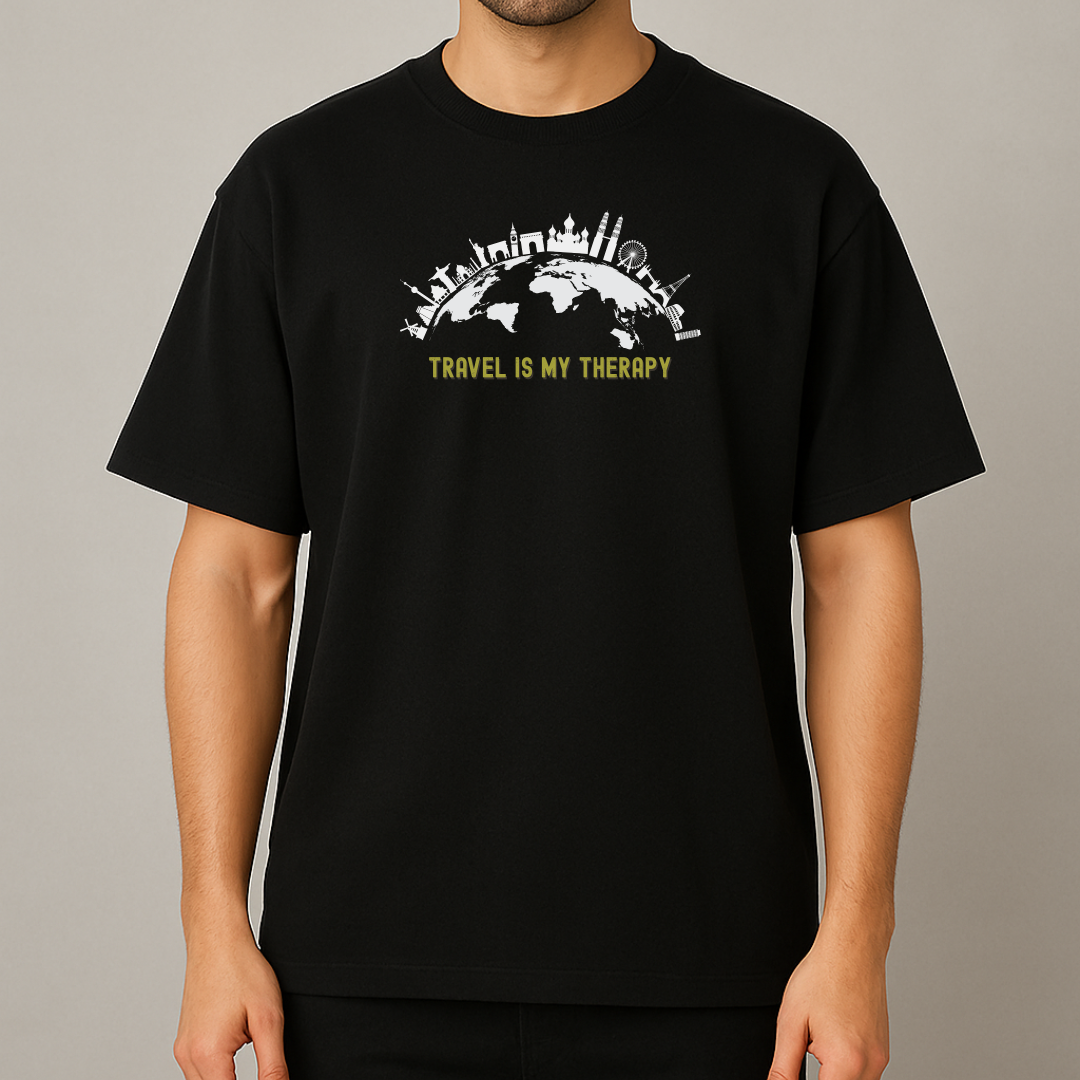 Men's Cotton Oversized Tshirt - Travel Therapy - Black