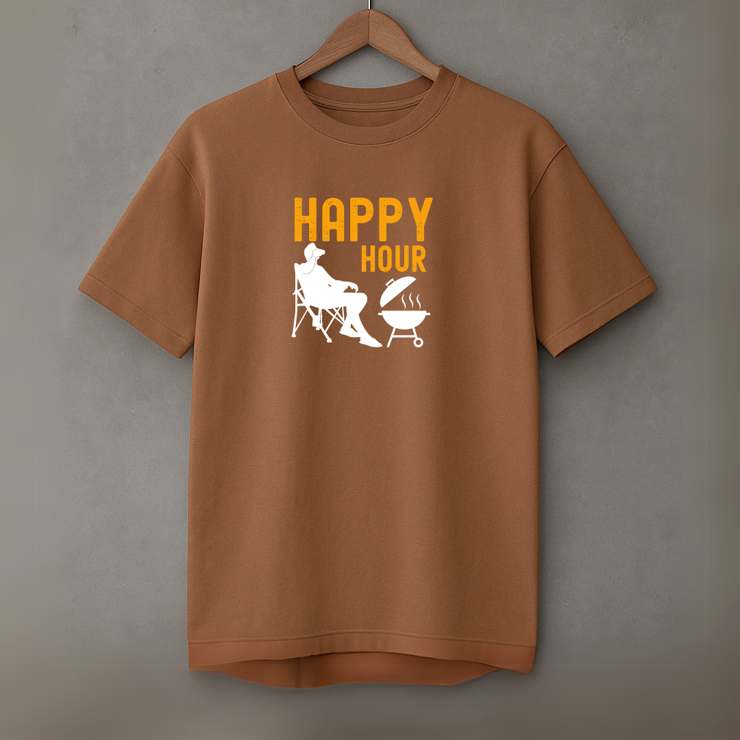 Men's Cotton Oversized Tshirt -Happy Hour- Brown