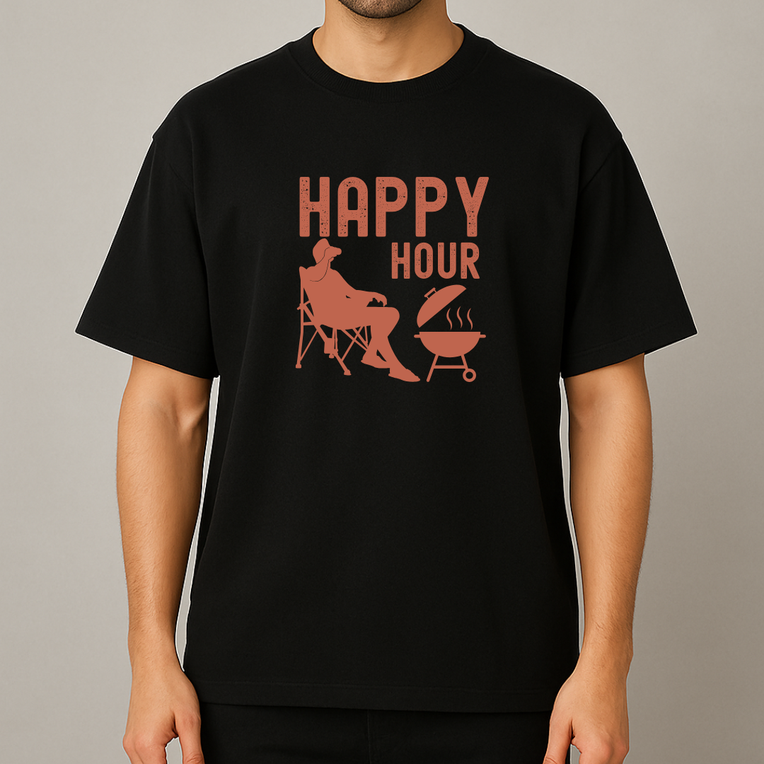 Men's Cotton Oversized Tshirt - Happy Hour - Black