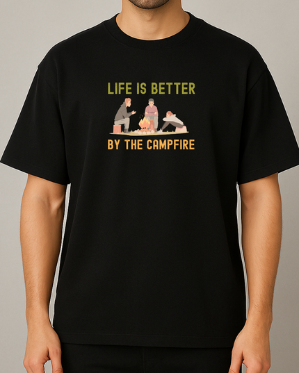 Men's Cotton Oversized Tshirt - Life & Campfire - Black