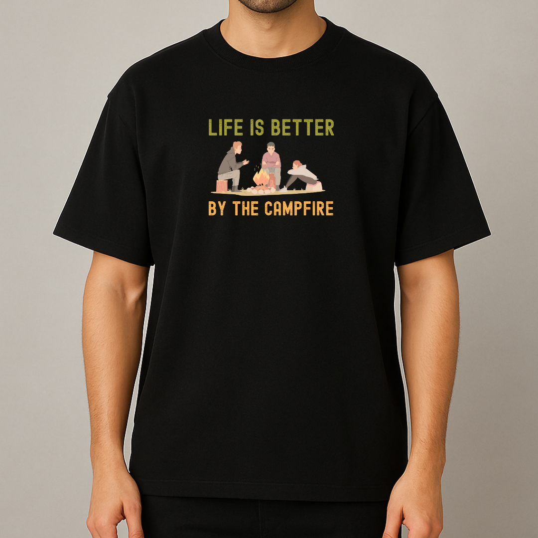 Men's Cotton Oversized Tshirt - Life & Campfire - Black