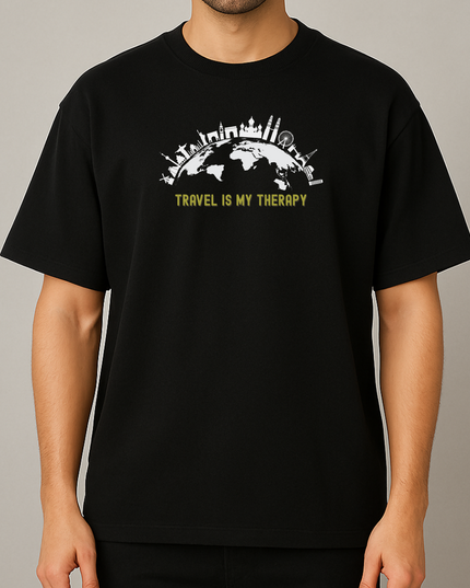 Men's Cotton Oversized Tshirt - Travel Therapy - Black