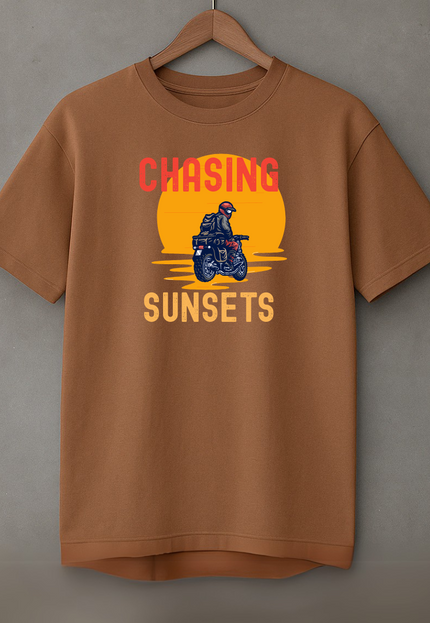 Men's Cotton Oversized Tshirt -Chasing Sunsets- Brown