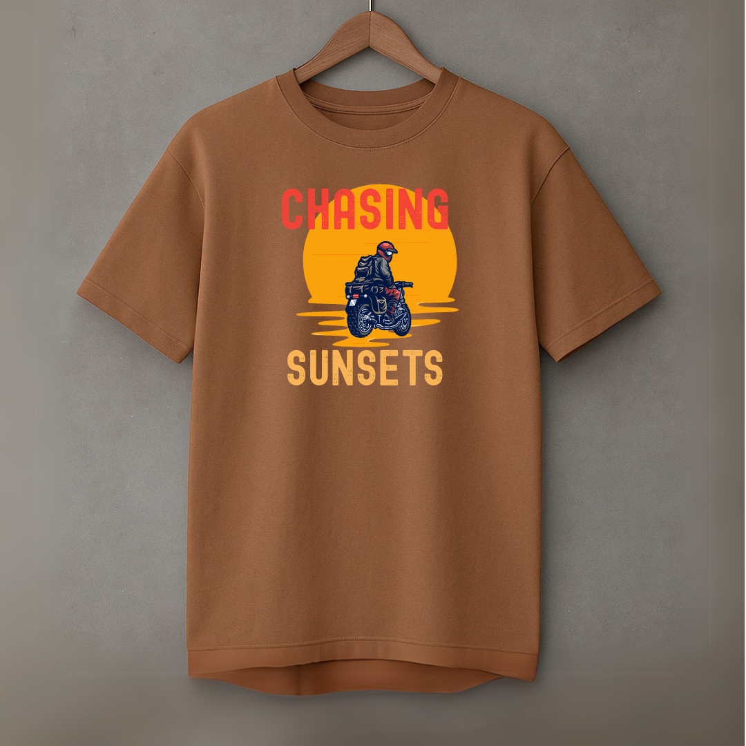 Men's Cotton Oversized Tshirt -Chasing Sunsets- Brown