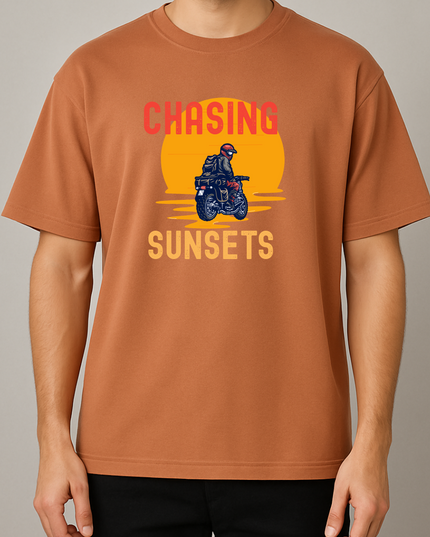 Men's Cotton Oversized Tshirt -Chasing Sunsets- Brown