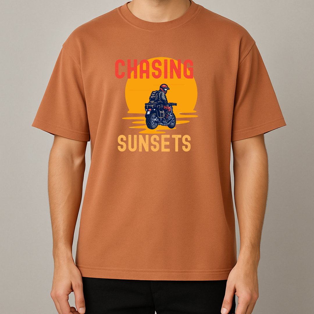 Men's Cotton Oversized Tshirt -Chasing Sunsets- Brown