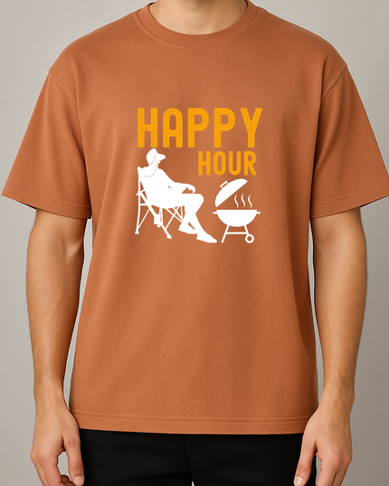 Men's Cotton Oversized Tshirt -Happy Hour- Brown