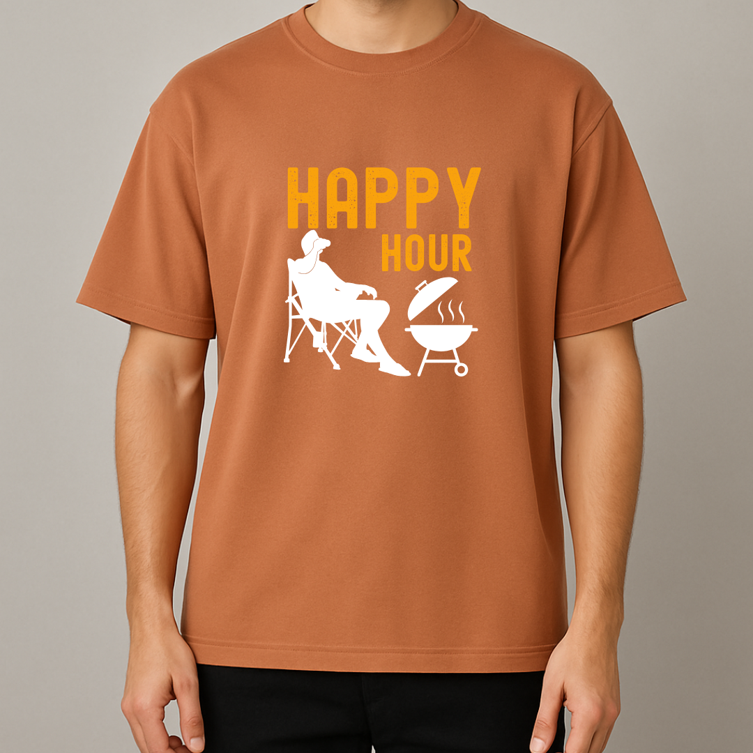 Men's Cotton Oversized Tshirt -Happy Hour- Brown