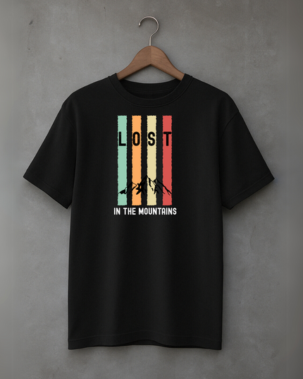 Men's Cotton Oversized Tshirt - Lost in the Mountains - Black