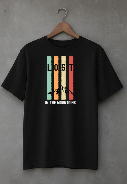 Men's Cotton Oversized Tshirt - Lost in the Mountains - Black