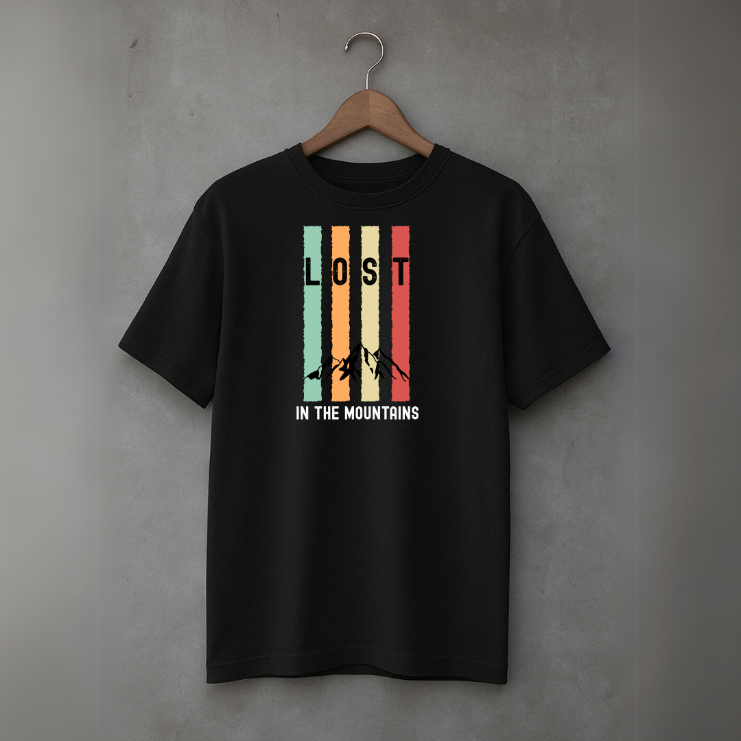 Men's Cotton Oversized Tshirt - Lost in the Mountains - Black