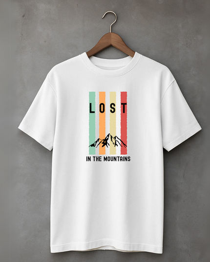 Men's Cotton Oversized Tshirt - Lost in Mountains - White