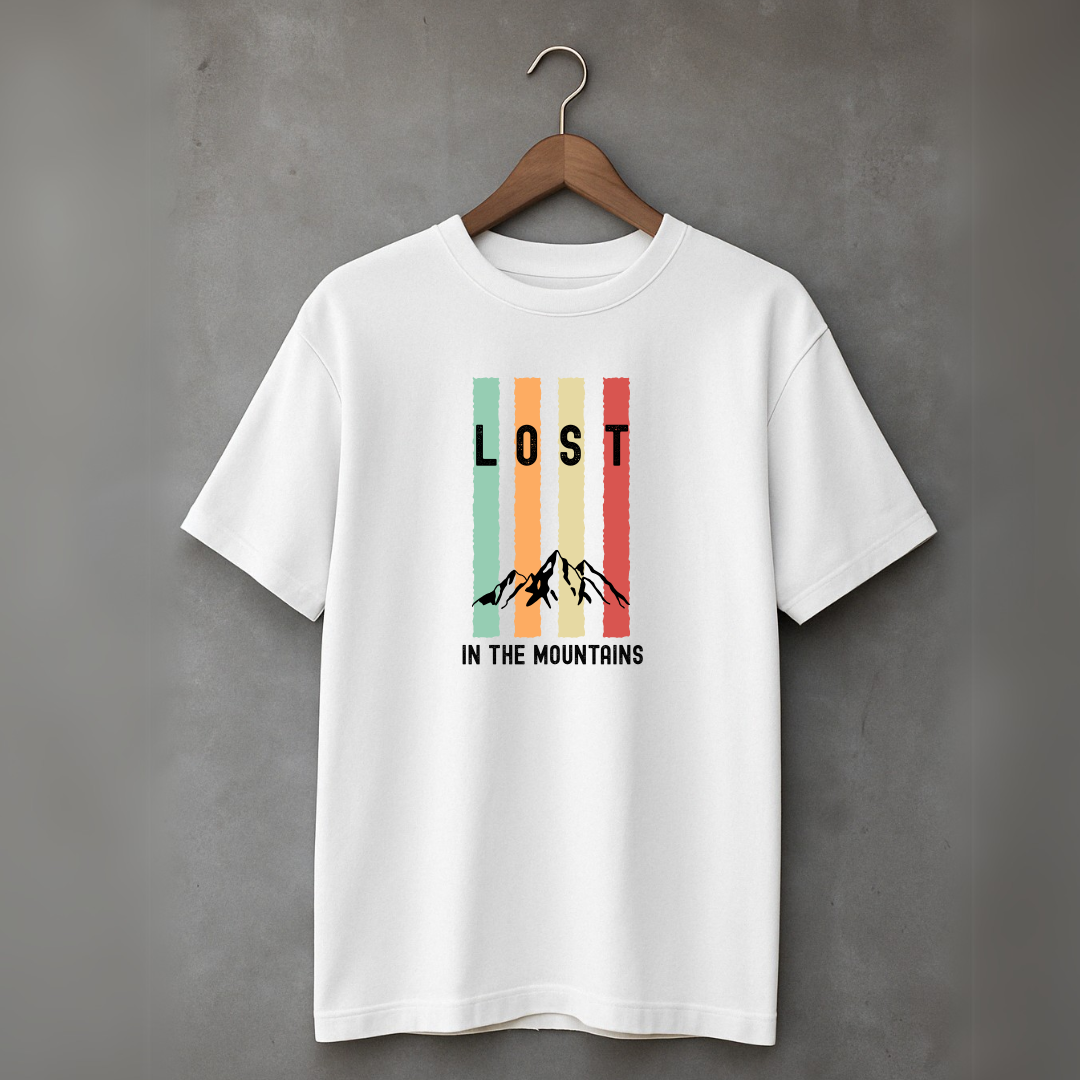 Men's Cotton Oversized Tshirt - Lost in Mountains - White