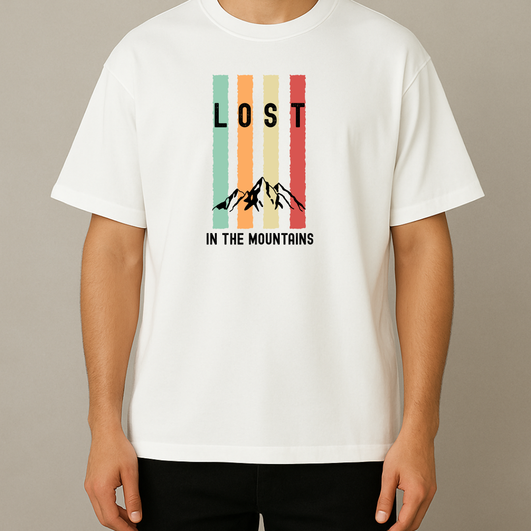 Men's Cotton Oversized Tshirt - Lost in Mountains - White