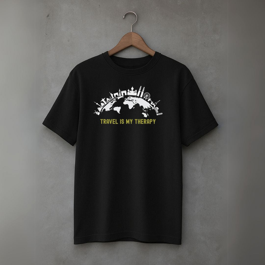 Men's Cotton Oversized Tshirt - Travel Therapy - Black