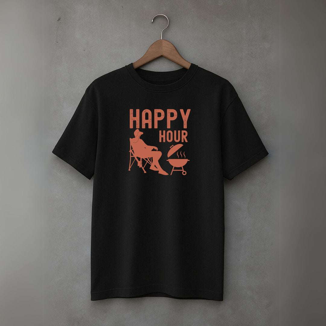Men's Cotton Oversized Tshirt - Happy Hour - Black