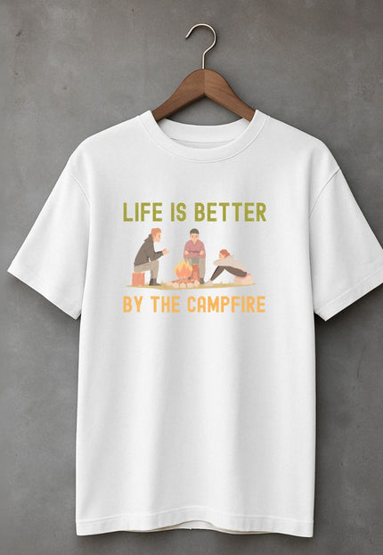 Men's Cotton Oversized Tshirt -Life & Campfire - White
