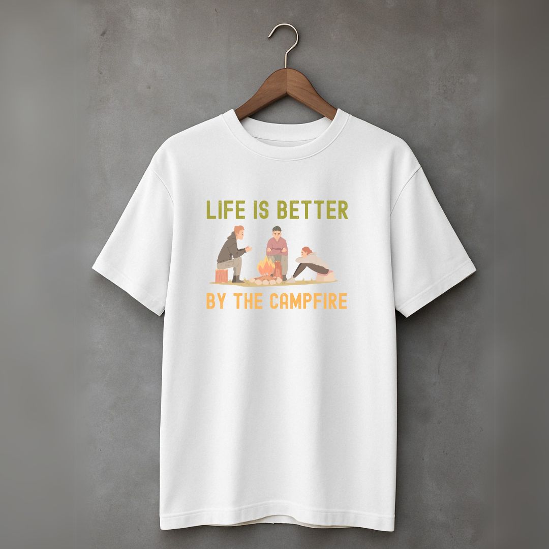 Men's Cotton Oversized Tshirt -Life & Campfire - White