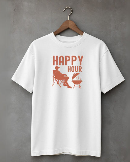 Men's Cotton Oversized Tshirt -Happy Hour- White