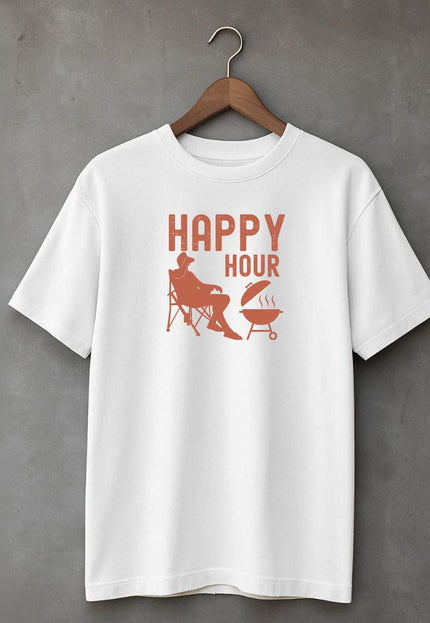 Men's Cotton Oversized Tshirt -Happy Hour- White