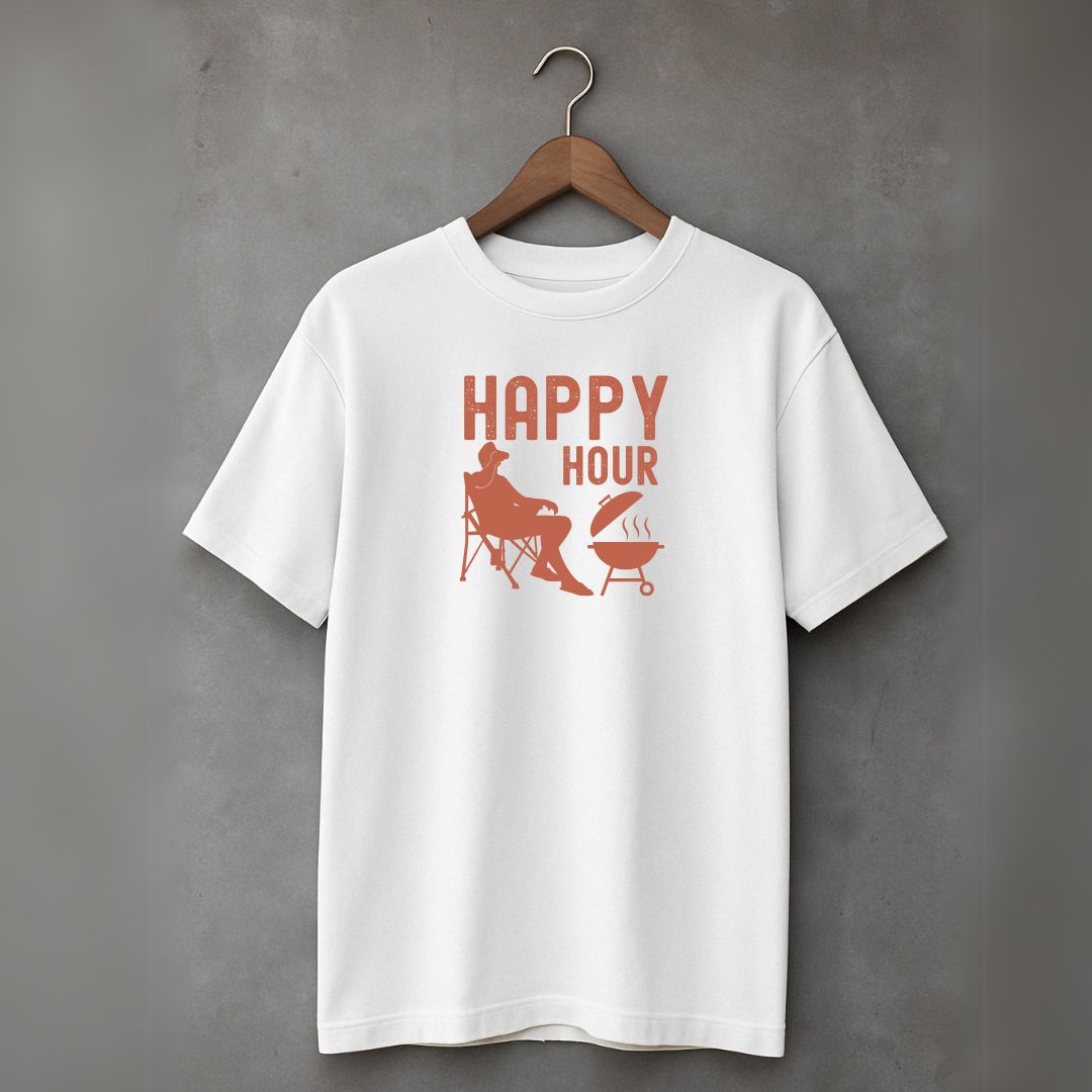 Men's Cotton Oversized Tshirt -Happy Hour- White