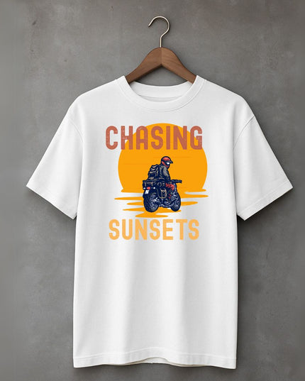 Men's Cotton Oversized Tshirt - Chasing Sunsets - White