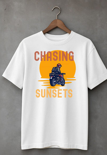Men's Cotton Oversized Tshirt - Chasing Sunsets - White