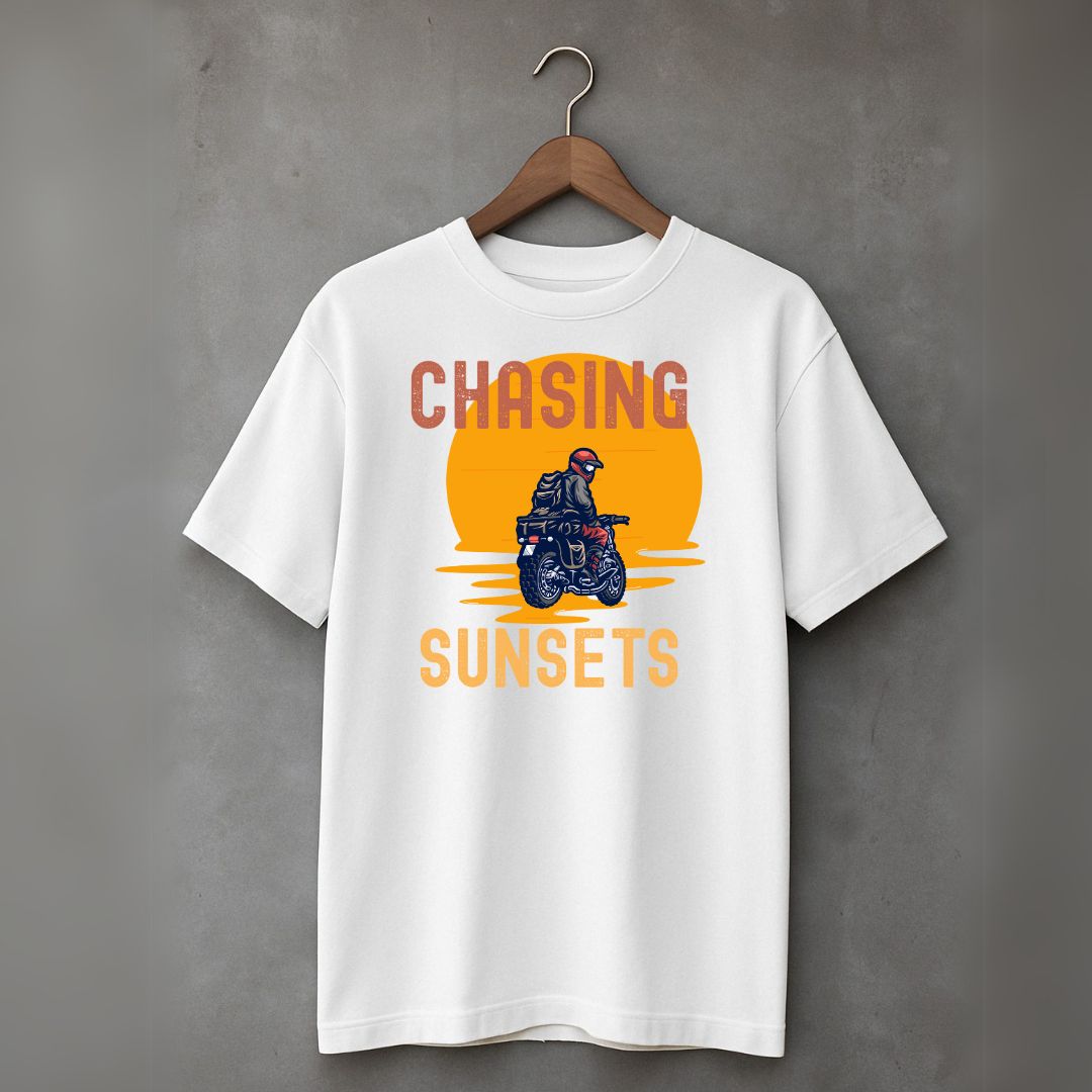 Men's Cotton Oversized Tshirt - Chasing Sunsets - White