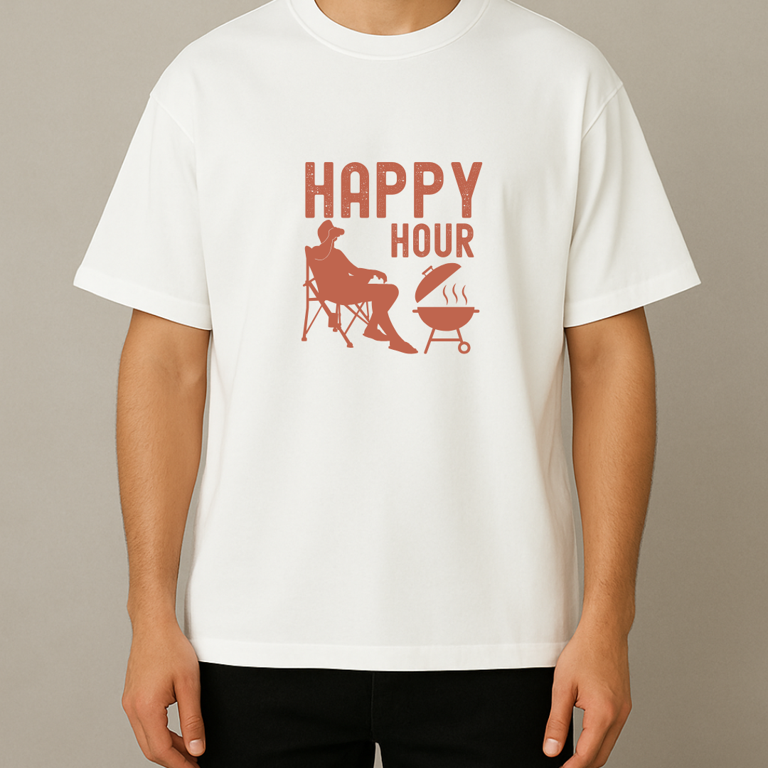 Men's Cotton Oversized Tshirt -Happy Hour- White
