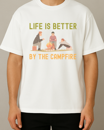 Men's Cotton Oversized Tshirt -Life & Campfire - White