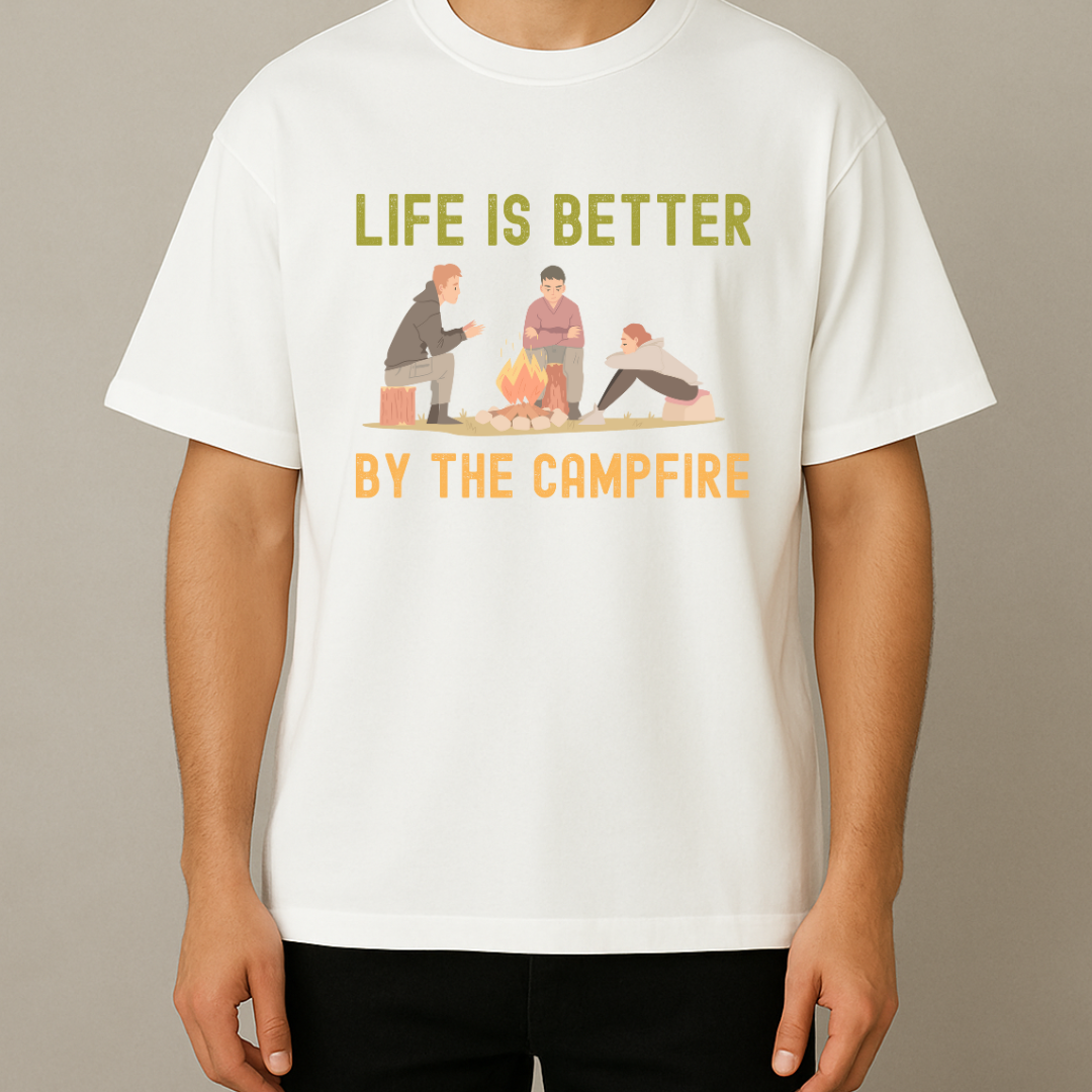 Men's Cotton Oversized Tshirt -Life & Campfire - White